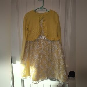 Yellow Floral Kids Dress with Cardigan
